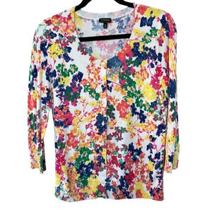 Talbots Women's Lightweight Fitted Floral Cardigan Sweater Size Medium